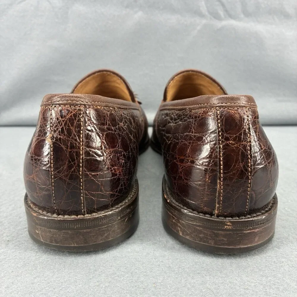 Zelli Genuine Crocodile Tassel Loafers Men’s 9.5M Brown Handmade Italy